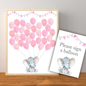 Guest Book Sign, Elephant Guest Book Sign, Pink Elephant Baby Shower, Elephant Guest Sign, Elephant Balloon Sign, Instant Download Printable
