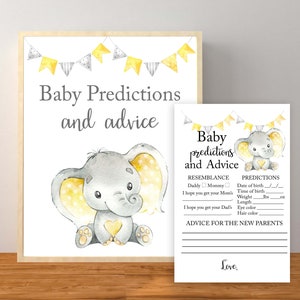 Baby Predictions and Advice, Elephant Baby Predictions, Gender Neutral Baby Shower, Elephant Baby Predictions and Advice, Printable