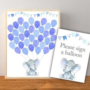 Guest Book Sign, Elephant Guest Book Sign, Blue Elephant Baby Shower, Elephant Guest Sign, Elephant Balloon Sign, Instant Download Printable