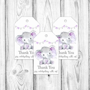 Elephant Favor Tags, Purple Elephant Baby Shower, Elephant Baby Shower Favor Tags, Elephant Gift Tags, Gift Tag, Instant Download Printable