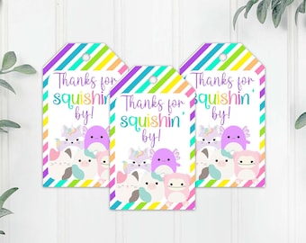 Animal Gift Tags, Squishy Thank You Tags, Squishy Birthday Favor Tags, Thanks for Squishin by Treat Tags, Instant Download Printable