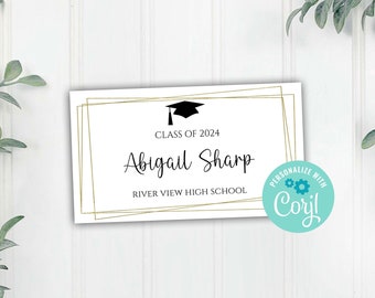 Graduation Name Enclosure Card Insert, Corjl Editable Graduation Announcement Invitation Insert Template, Gold, Digital Download Printable