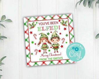 You've Been Elfed Christmas Treat Tags, Elf Holiday Favor Tag, Elf'd Treats Bag Tag, Gift Tag, Corjl Editable Template, Printable Download