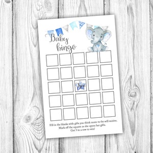 Jogo de Bingo de Chá de Bebê de Elefante, Jogo de Elefante Azul, Cartões de Bingo de Elefante, Decorações de Chá de Bebê de Elefante Azul, Download Instantâneo para Imprimir