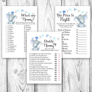 Elephant Baby Shower Games Bundle, Blue Elephant Baby Shower Games, Elephant Games, Elephant Baby Shower, Instant Download Printable