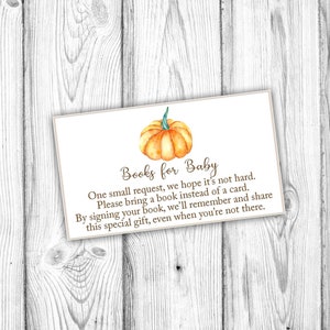 Orange Pumpkin Books for Baby Card, Fall Books for Baby Invitation Insert, Please Bring a Book Instead of a Card, Instant Download Printable