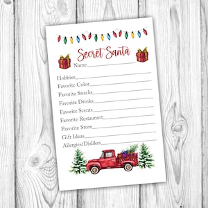 Secret Santa Printable, Secret Santa Questionnaire, Christmas Printable, Secret Santa Gift Exchange, 5x7 Inch Secret Santa Instant Printable