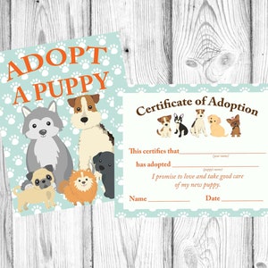 Adopt a Puppy Sign, Blue Boy Puppy Birthday Party, Puppy Certificate of Adoption, Dog Decorations, Adopt a Dog, Instant Download Printable