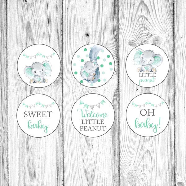 Elephant Cupcake Toppers, Gender Neutral Baby Shower, Elephant Baby Shower, Mint Elephant Baby Shower, Printable Cupcake Toppers, Printable