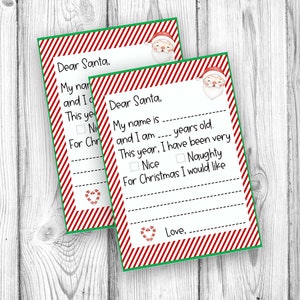 Carta a Papá Noel, carta imprimible a Papá Noel, lista de deseos de Navidad, carta a Papá Noel de 5 x 7 pulgadas, imprimible al instante