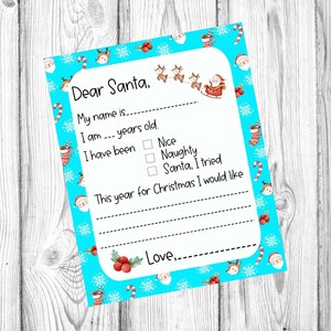 Lieber Weihnachtsbrief, Brief an Santa, Weihnachten zum Ausdrucken, Weihnachtswunschliste, 8 x 10 Zoll Lieber Weihnachtsmann Brief, Instant Printable
