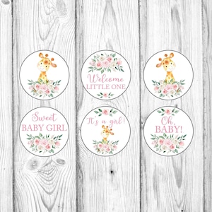 Giraffe Cupcake Toppers, Floral Girl Baby Shower, Pink Floral Giraffe, Pink Giraffe Baby Shower Decorations, Instant Download Printable
