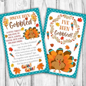 You've Been Gobbled, I've Been Gobbled Coworker Game, Thanksgiving Printable, Gobbled Game, Thanked Sign and Instructions, Instant Printable