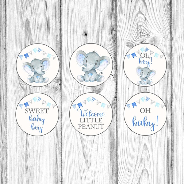 Elephant Cupcake Toppers, Boy Elephant Baby Shower, Elephant Baby Shower, Blue Elephant Baby Shower, Printable Cupcake Toppers, Printable