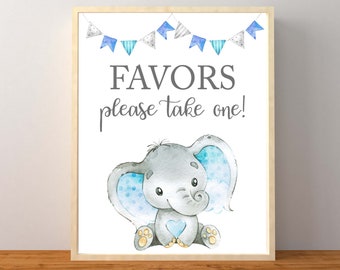 Cartello per bomboniere elefante blu, decorazioni per baby shower elefante maschio, cartello da tavolo per baby shower elefante blu maschio, download immediato stampabile