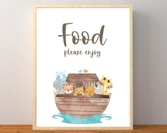 Noah's Ark Food sign, Noahs Ark Baby Shower, Gender Neutral baby Shower, Food and Drinks, Noahs Ark Baby Shower Decorations, Printable