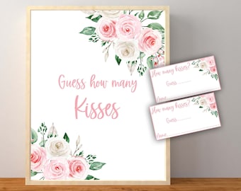 Guess How Many Kisses, Bridal Shower Guessing Game, Bridal Shower Games, Baby Shower Game, Pink Baby Shower, Instant Download Printable