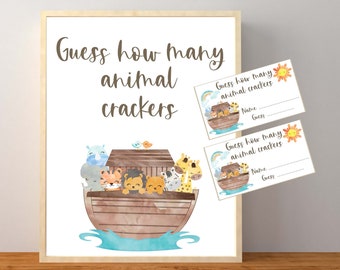 Guess How Many Animal Crackers, Noah&#39;s Ark Baby Shower Game, Noahs Ark Baby Shower, Noahs Ark Guess How Many Animal Crackers, Printable