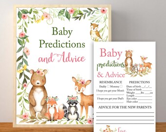 Baby Predictions and Advice, Woodland Baby Predictions, Woodland Baby Advice, Floral Woodland Baby Shower, Girl Baby Shower, Printable