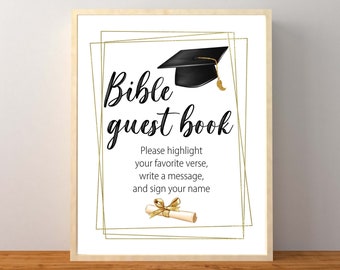 Graduation Bible Guest Book Sign, Graduation Party Sign, Graduation Decorations, Highlight Bible Verse and Sign, Instant Download Printable