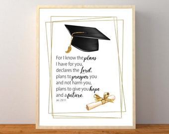 Jeremiah 29:11 Bible Verse, For I know the plans I have for you, Graduation Party Sign, Graduation Decorations, Instant Download Printable
