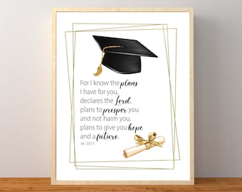 Jeremiah 29:11 Bible Verse, For I know the plans I have for you, Graduation Party Sign, Graduation Decorations, Instant Download Printable