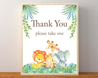 Safari Thank You sign, Safari Baby Shower, Safari Baby Shower Favor Sign, Gender Neutral Baby Shower, Favors Sign, Jungle Sign, Printable