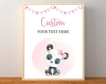 Panda Personalized Sign, Panda Custom Sign, Panda Baby Shower Decorations, Panda Birthday Party, Panda with Bow, Instant Download Printable