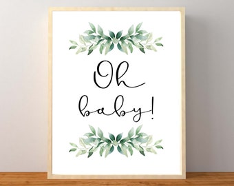 Oh Baby Sign, Welcome Baby sign, Greenery Baby Shower, Gender Neutral Baby Shower, Oh Baby, Greenery Shower Sign, Instant Download Printable
