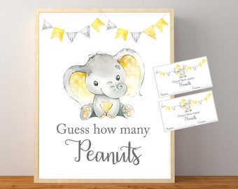 Guess How Many Peanuts, Peanuts Baby Shower Game, Yellow Elephant Baby Shower, Guess How Many Peanuts Are In The Jar, Printable