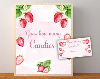 Strawberry Guess How Many Candies Are In The Jar, Strawberry Baby Shower Game, Strawberry Bridal Shower Game, Instant Download Printable