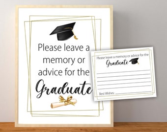 Memories or Advice for the Graduate Sign, Graduation Party Decorations, Gold and Black Graduation Tabletop Signs, Instant Download Printable