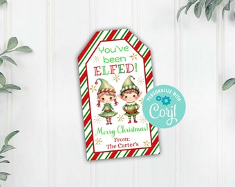 Christmas You've Been Elfed Treat Tags, Elf Holiday Favor Tag, Elf'd Treats Bag Tag, Gift Tag, Corjl Editable Template, Printable Download