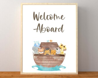 Cartello di benvenuto a bordo dell'Arca di Noè, Baby Shower dell'Arca di Noè, Baby Shower neutro, Decorazioni per Baby Shower dell'Arca di Noè, Stampabile all'istante