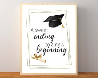 Graduation Party Favors Sign, Graduation Decorations, Graduation a Sweet Ending to a New Beginning, Dessert Sign, Instant Download Printable