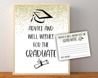 Advice and Well Wishes for the Graduate, Graduation Party, Gold and Black Graduation, Advice for the Graduate, Instant Download Printable