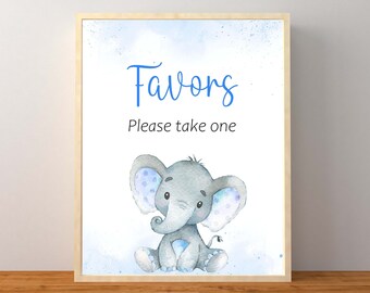 Blue Elephant Favors Sign, Elephant Baby Shower Decorations, Elephant Baby Shower Favor Sign, Boy Baby Shower, Instant Download Printable