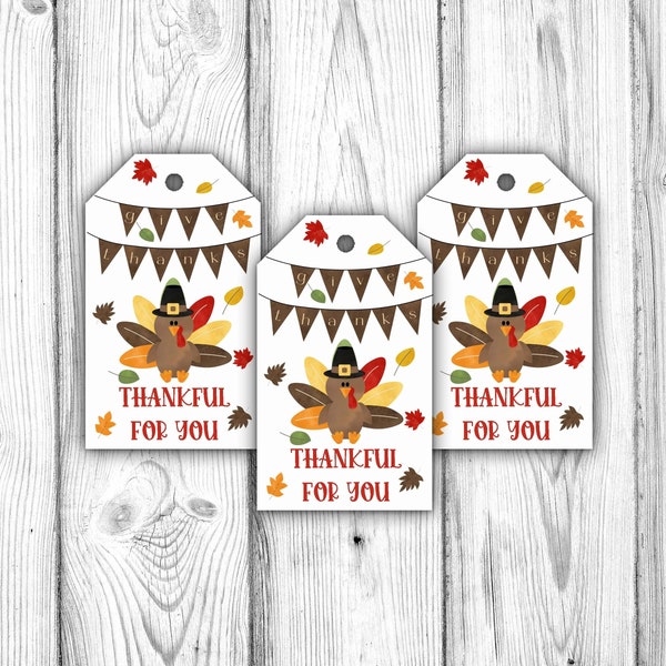 Thanksgiving Tags, Printable Thanksgiving Treat Tags, Fall Favor Tags, Turkey Tags, Thankful Gift Tags, Instant Download Printable