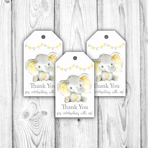 Elephant Favor Tags, Yellow Elephant Baby Shower, Elephant Baby Shower Favor Tags, Elephant Gift Tags, Gift Tag, Instant Download Printable