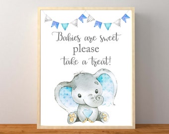 Elephant Favors sign, Babies Are Sweet Please Take a Treat, Elephant Baby Shower Favors, Blue Elephant Baby Shower,  Favor Sign, Printable