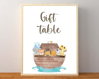 Cartello da tavolo regalo Arca di Noè, Baby Shower Arca di Noè, Decorazioni per Baby Shower Arca di Noè, Baby Shower neutro di genere, Download immediato stampabile