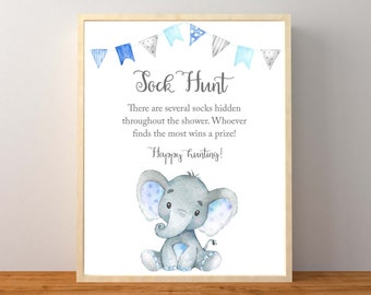 Sock Hunt Game, Elephant Sock Hunt, Elephant Baby Shower Game, Sock Hunt Baby Shower Game, Sock Hunt Sign, Instant Download Printable