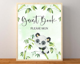 Panda Guest Book Sign, Green Panda Baby Shower, Panda Baby Shower Decorations, Gender Neutral Baby Shower, Instant Download Printable