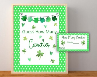 St Patrick's Day Guess How Many Candies, St Patricks Day Game, St Patricks Day Decorations, Candy Guessing Game, Instant Download Printable