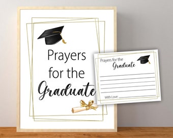 Prayers for the Graduate Sign with Cards, Graduation Party Decorations, Gold and Black Graduation Tabletop Signs, Instant Download Printable