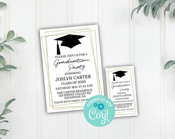 Graduation Party Invitation Insert, Editable Graduation Party Invitation Card Insert, Corjl Editable Template, Instant Download Printable