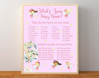 Fairy Party, Fairy Name Game, What's Your Fairy Name, Fairy Party Activity,  Fairy Birthday Party, Fairy Print, Instant Download, Printable
