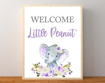 Little Peanut Sign, Welcome Little Peanut Sign, Elephant Little Peanut sign, Girl Elephant Baby Shower, Floral Elephant, Instant Printable