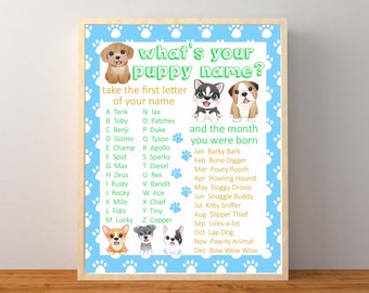 What's Your Puppy Name Game, Boy Blue Puppy Dog Name Game Printable, Puppy Birthday Party Decorations, Pawty, Instant Download Printable