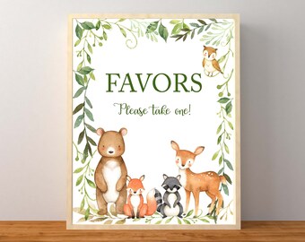 Woodland Favors sign, Woodland Baby Shower, Woodland Baby Shower Favors, Woodland Boy Baby Shower, Woodland Favor Sign, Printable